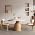 Oak Veneer Light Wood Colour Gourd stand Dining Table with matt white sintered stone 1.2m 1.5m round