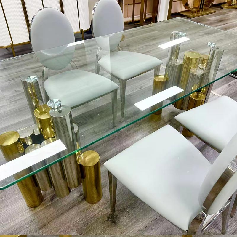 Gold & Silver Dining Table with Tampered Glass 1.8m x 90cm