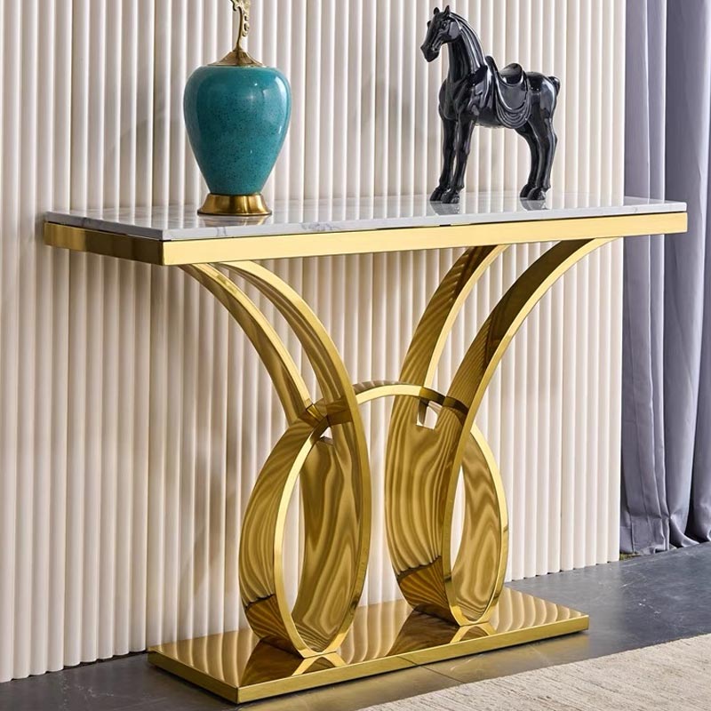 Modern Console/ Hallway Table H050 Marble/ Sintered stone with Gold Flower Stand