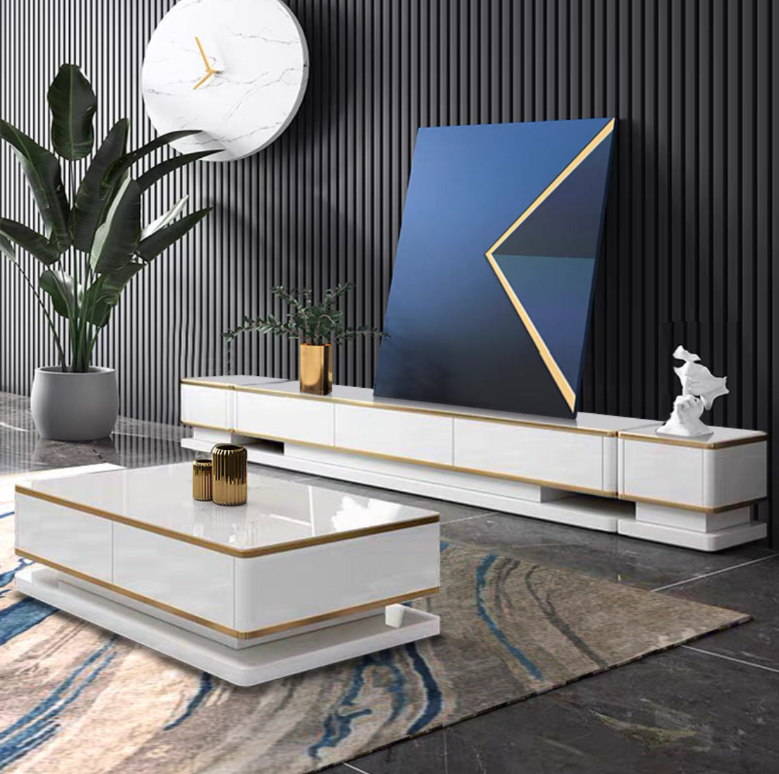 Sintered Stone High Gloss TV Unit or Coffee Table with Gold Decorate 8017