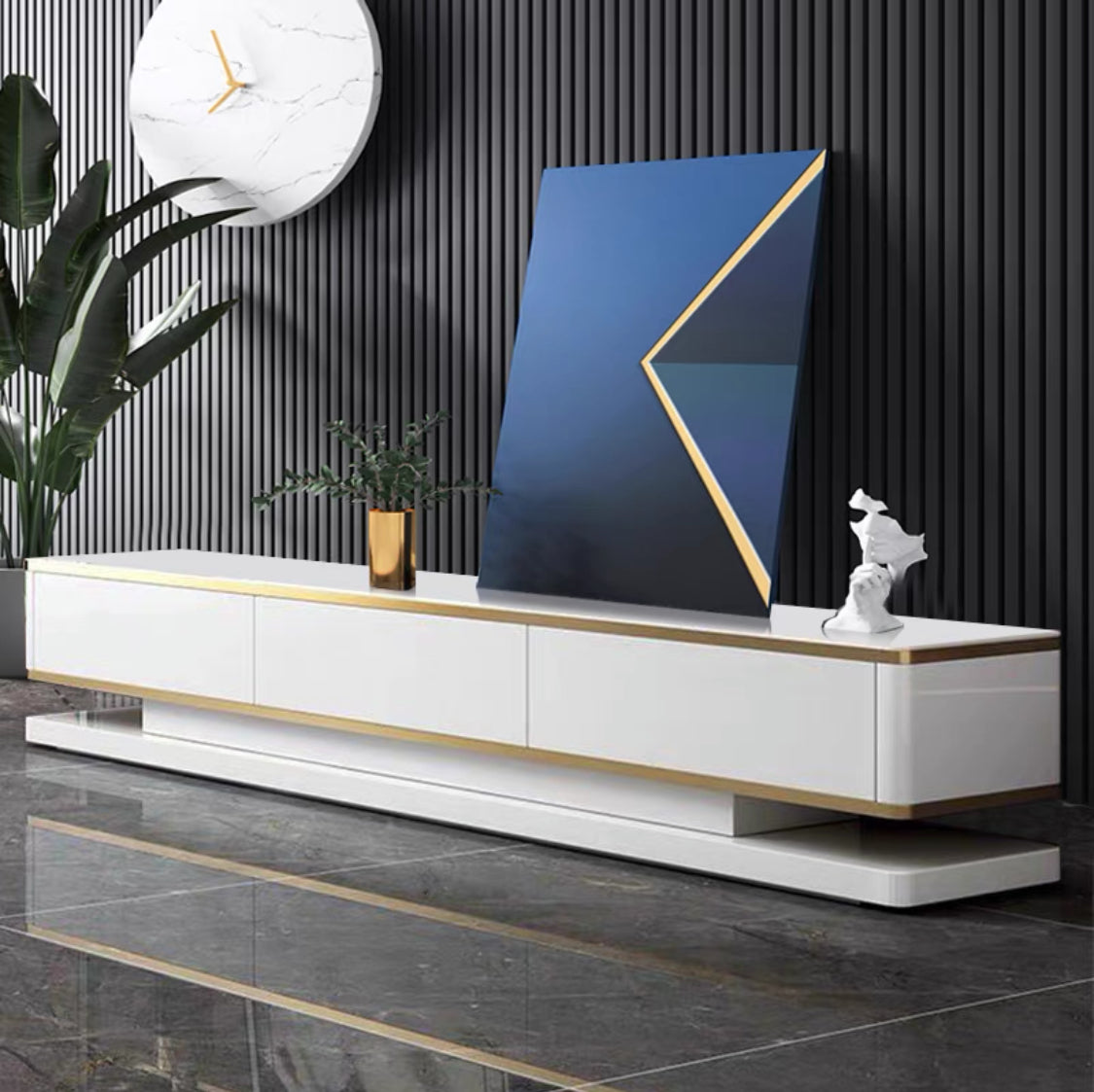 Sintered Stone High Gloss TV Unit or Coffee Table with Gold Decorate 8017