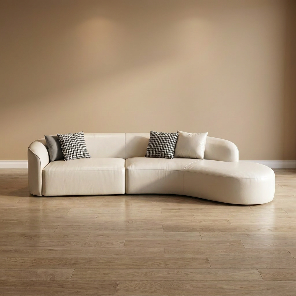 Off White Creamy Curved Leahter Lounge