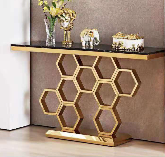HoneyComb Style Console/ Hallway Table Sintered Stone/ Marble Top