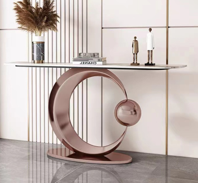 Galaxy & Moon Style Console/ Hallway Table Shiny Sintered Stone Top Gold Base