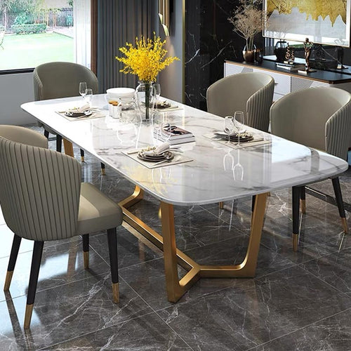 V Style Gold/ Silver Stainless Frame Dining Table with New Marble / Sintered Stone