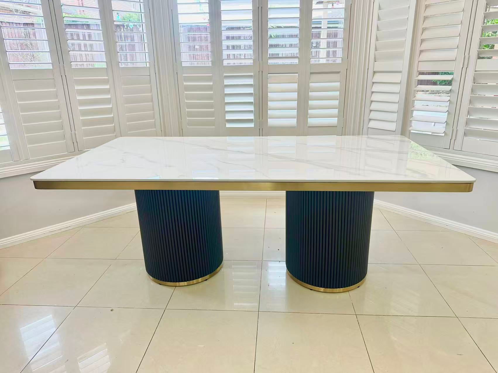 Golden Black Full Cylinder Dining Sintered Stone Dining Table, 2m, 2,2m & 2.4m