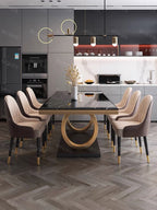 Double Rings Stands Dining Table with Marble / Shiny Sintered Stone Top - Dining Table Sydney