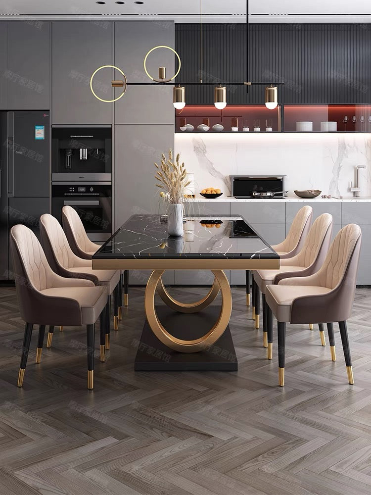 Double Rings Stands Dining Table with Marble / Shiny Sintered Stone Top - Dining Table Sydney
