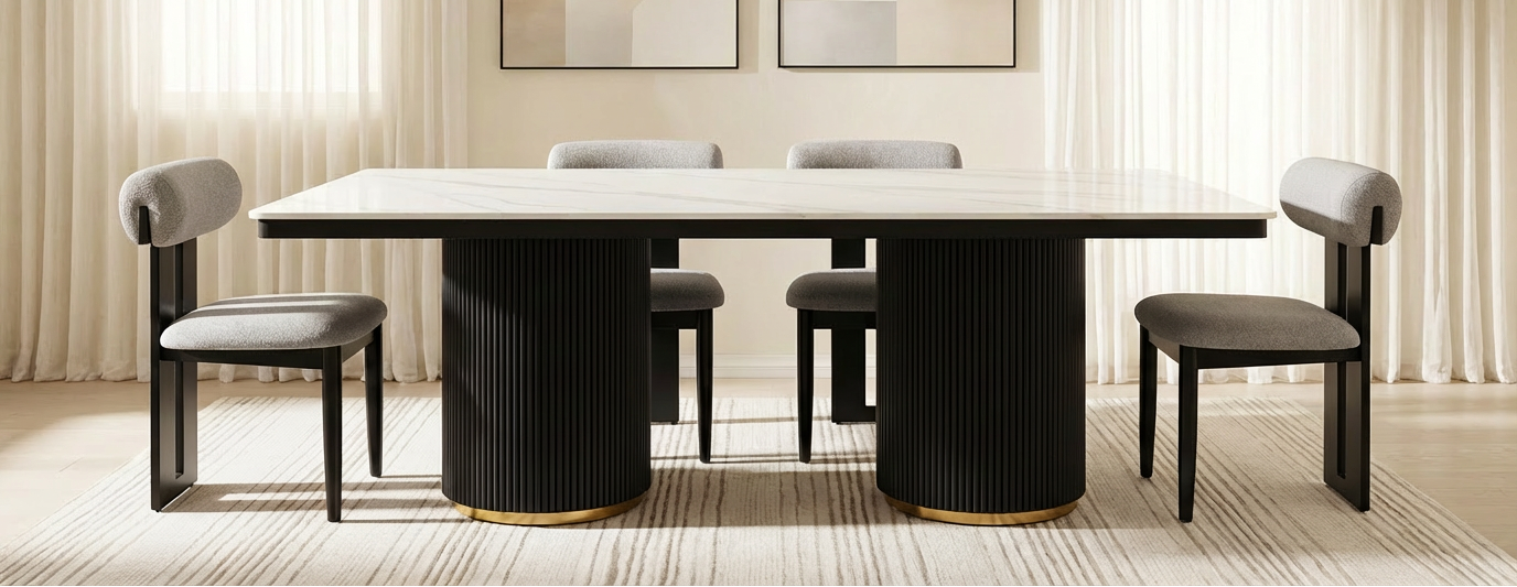 Golden Black Full Cylinder Dining Sintered Stone Dining Table, 2m, 2,2m & 2.4m