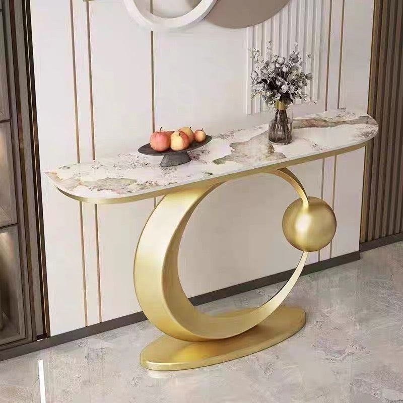 Galaxy & Moon Style Console/ Hallway Table Shiny Sintered Stone Top Gold Base