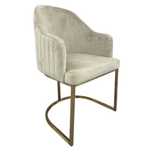 Beige Velvet Gold Stand Dining Chair - C205