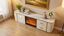 2m Sintered Stone Gold Frame TV Unit with Decorative  Fireplace - customisation available