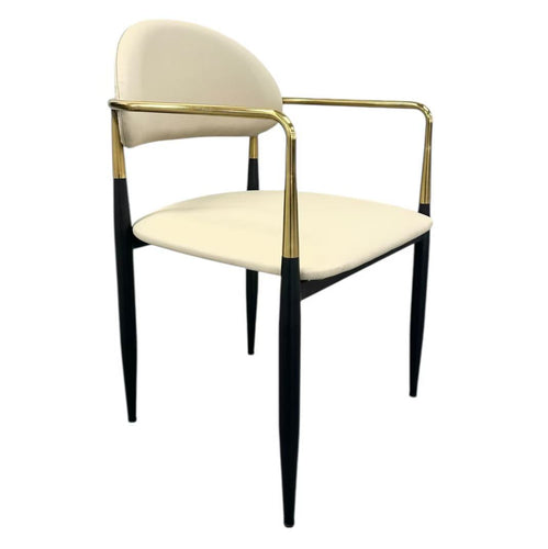 Beige Leather with Gold and Black Frame Dining Chair
