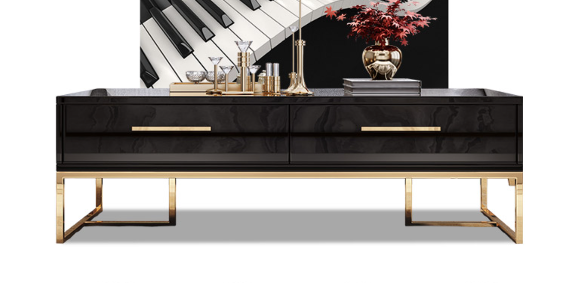 High Gloss Tempered Glass Top TV Unit / Coffee Table/ Buffet