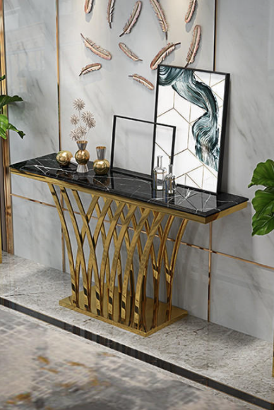 Modern Console/ Hallway Table H050 Marble/ Sintered stone with Gold Flower Stand