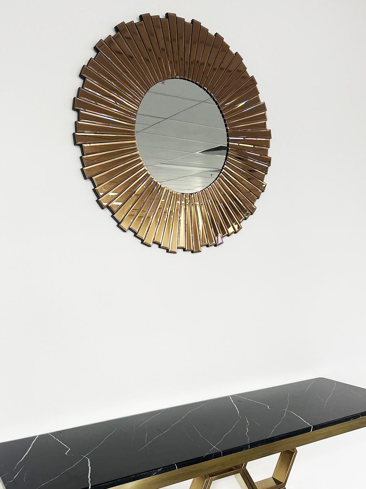 Wall Mirror Brown/ Rose Gold 90cm x 90 cm Round Mirror