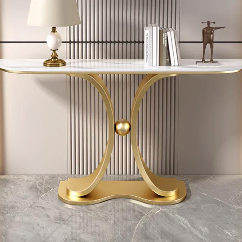 Stylish Curve Edge Sintere Stone Top Or Drawers Flower Butterfly Console/ Hallway Table Curve sintered stone top