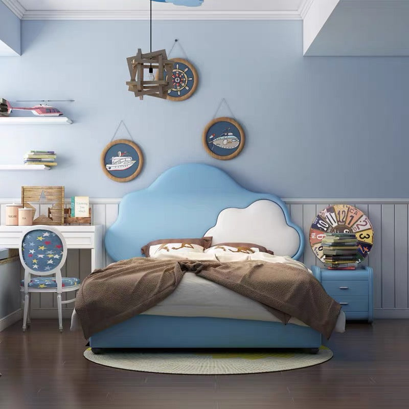 Blue Cloud Leather Bed Frame Double Size Kid's Bed