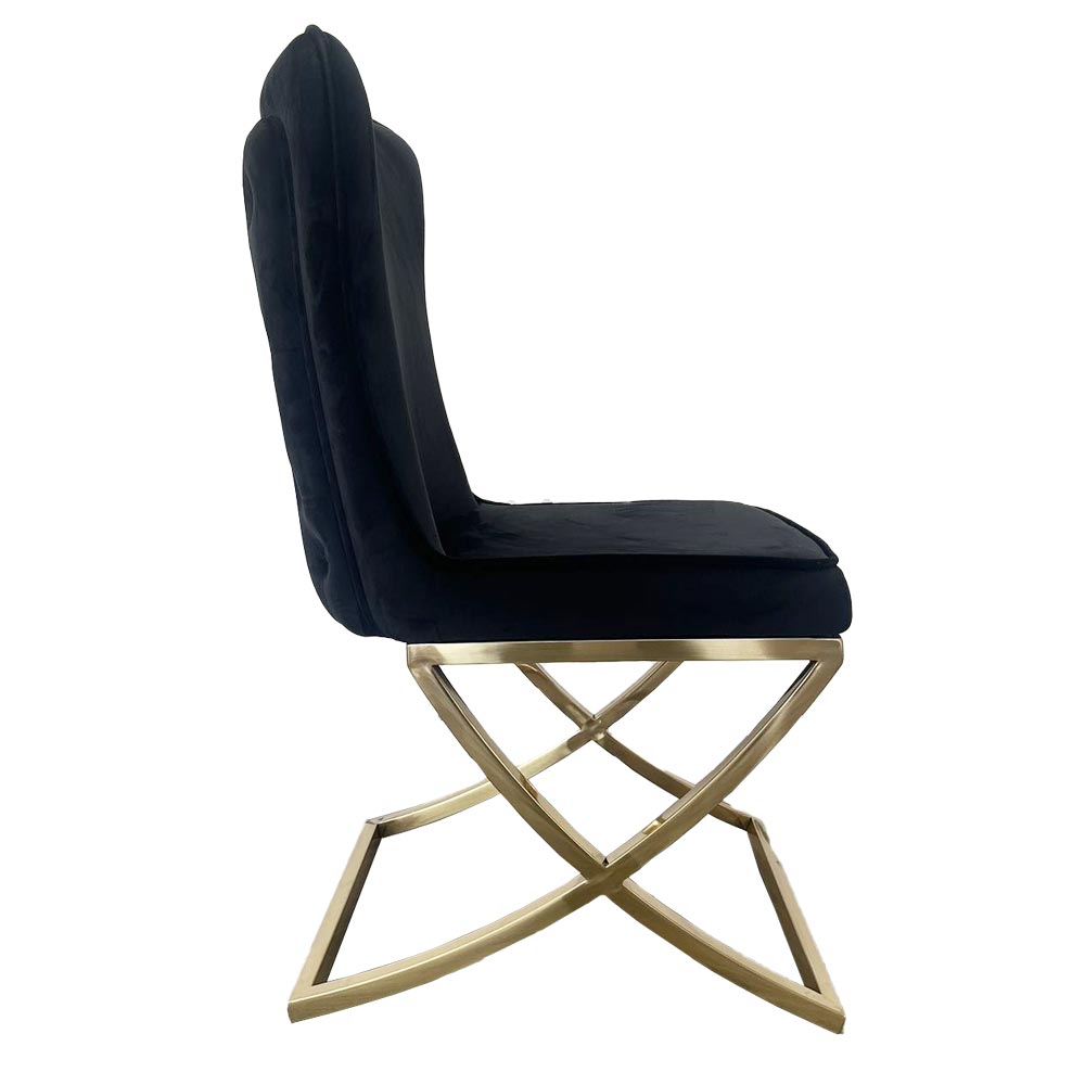 Earl Black Vevlet with Gold Stand Dining Chair Brown leather