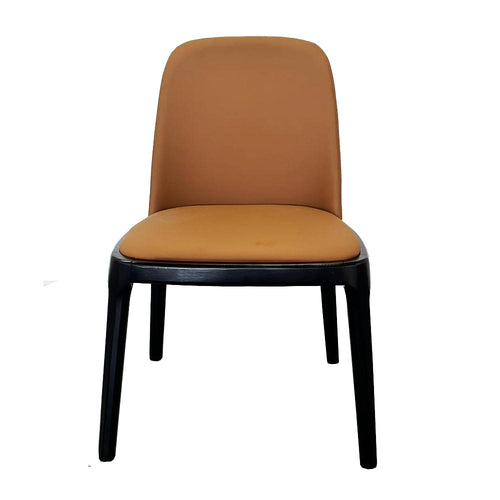 Brown leather and Black Wood Legs Dining Chair