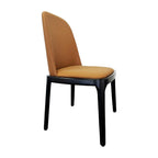 Brown leather and Black Wood Legs Dining Chair Custom your materials