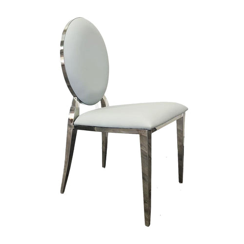 Grey Leatherwith  Oval Back Silver Frame Dining Chair