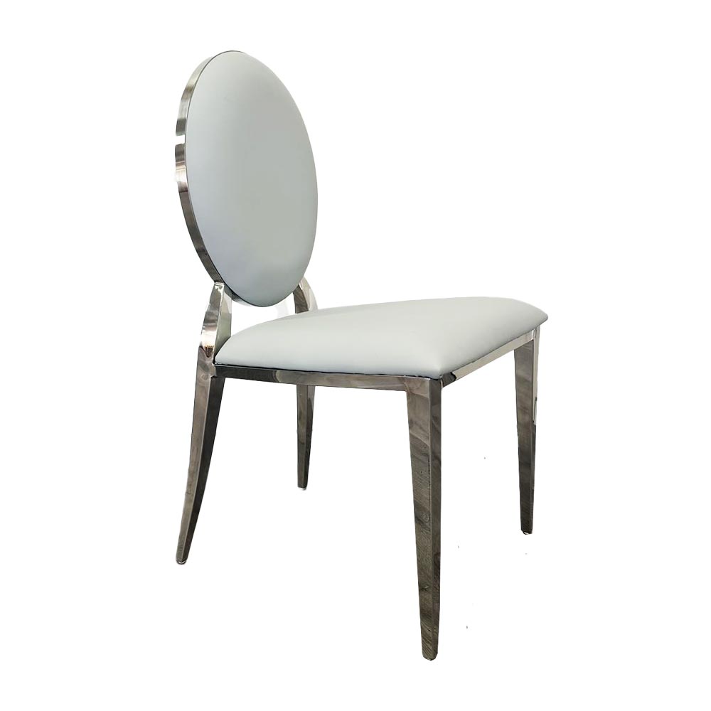 Grey Leatherwith Oval Back Silver Frame Dining Chair Custom your materials