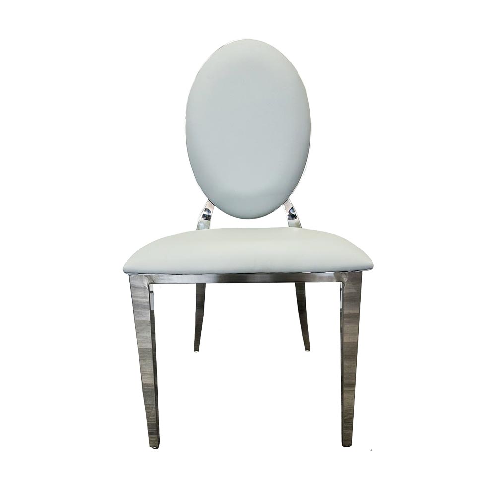 Grey Leatherwith Oval Back Silver Frame Dining Chair