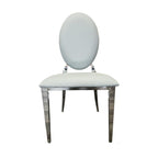 Grey Leatherwith Oval Back Silver Frame Dining Chair