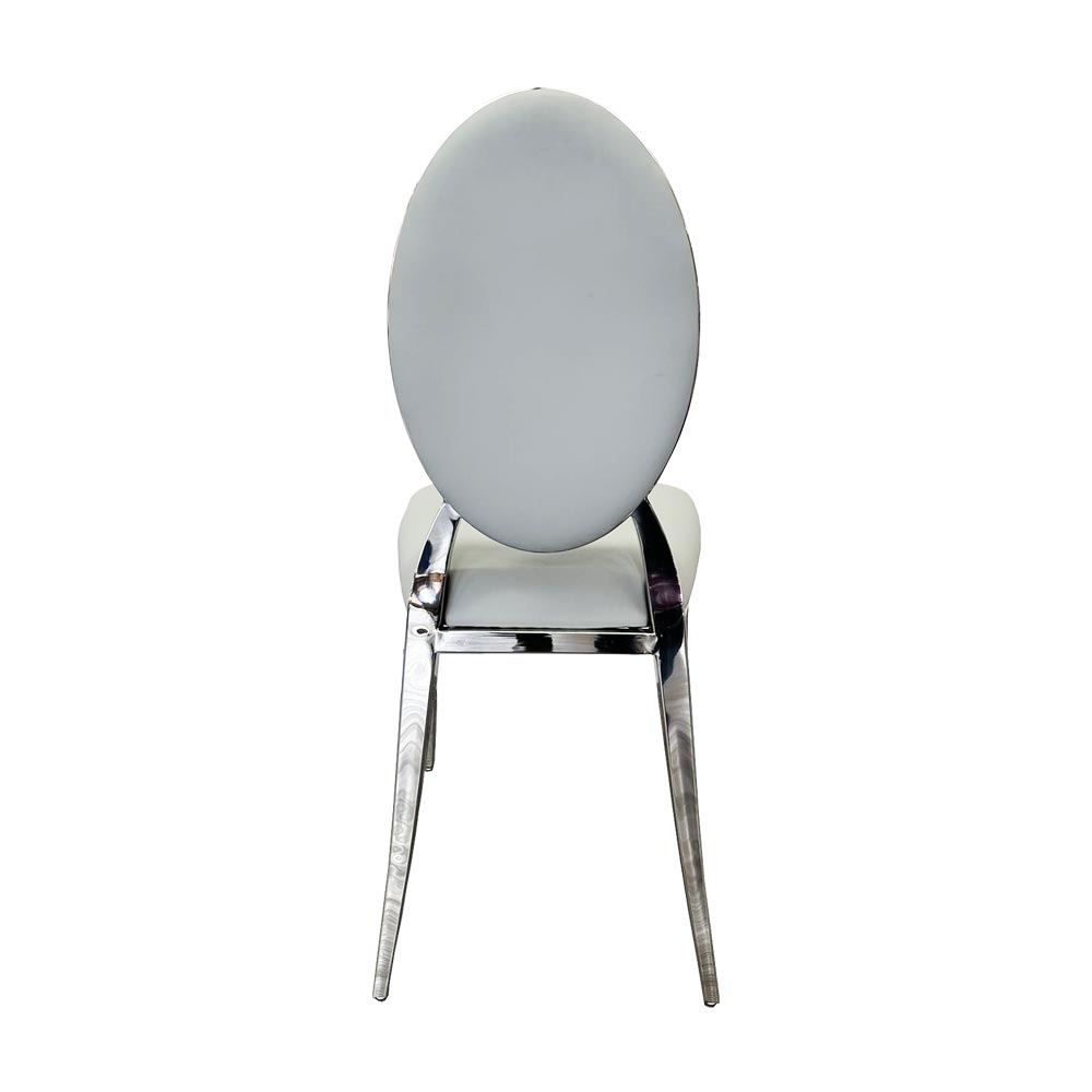 Grey Leatherwith Oval Back Silver Frame Dining Chair