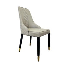 Grey leather and Black Wood with gold Tip Legs Dining Chair