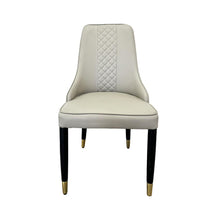 Grey leather and Black Wood with gold Tip Legs Dining Chair