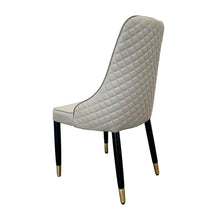 Grey leather and Black Wood with gold Tip Legs Dining Chair