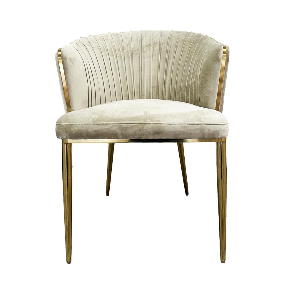 Beige Velvet Gold Studs Dining Chair - C441 Custom your materials
