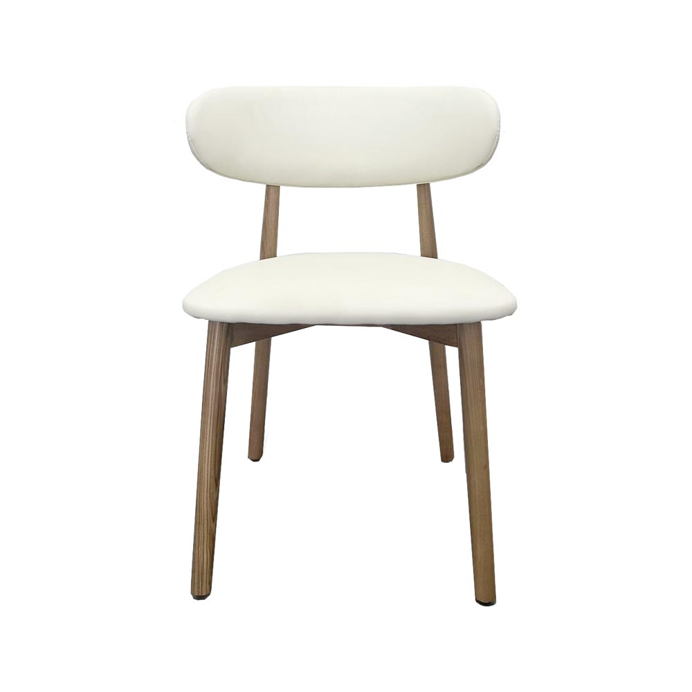 Light Wooden Texture Ash Wood Creamy white Leather Dining Chair Light Wooden texture Grey Leather