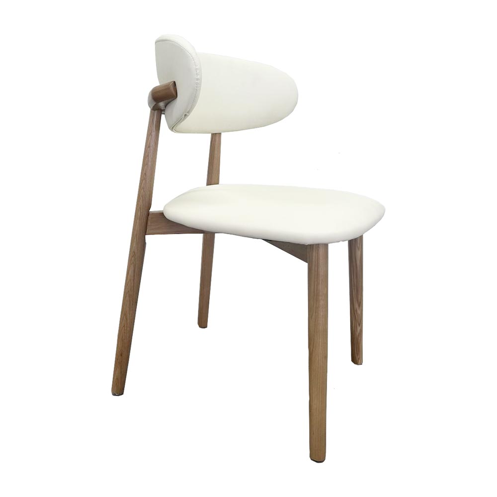 Light Wooden Texture Ash Wood Creamy white Leather Dining Chair Custom your materials
