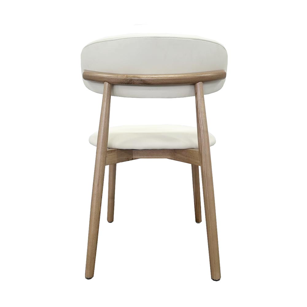 Light Wooden Texture Ash Wood Creamy white Leather Dining Chair