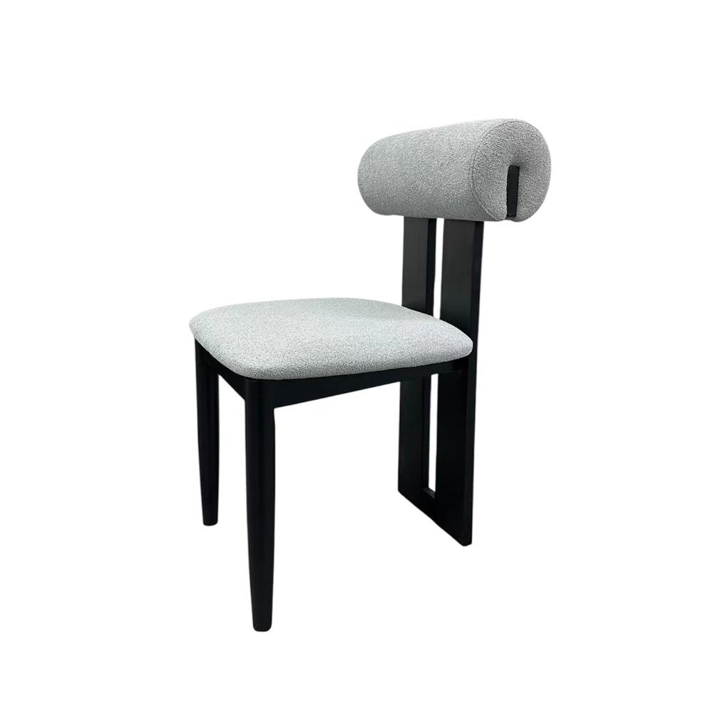 Dark Black Wooden Grey Boucle Dining Chair