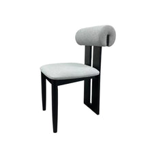 Dark Black Wooden Grey Boucle Dining Chair