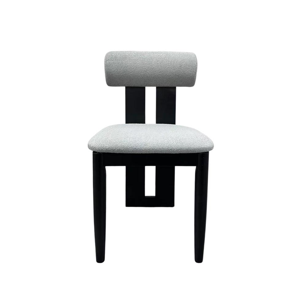 Dark Black Wooden Grey Boucle Dining Chair