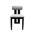 Dark Black Wooden Grey Boucle Dining Chair