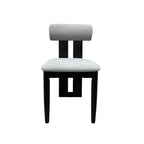 Dark Black Wooden Grey Boucle Dining Chair