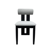 Dark Black Wooden Grey Boucle Dining Chair