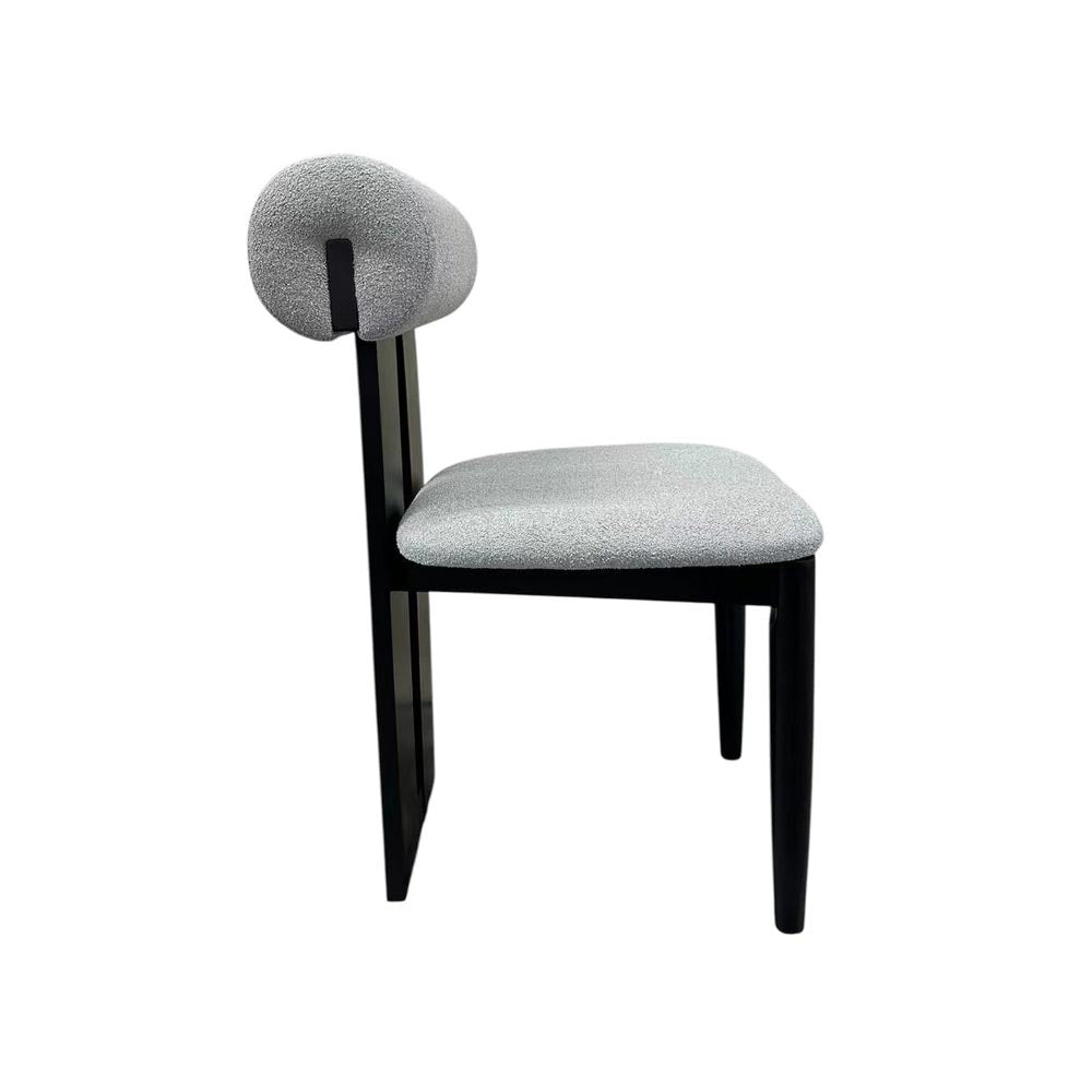 Dark Black Wooden Grey Boucle Dining Chair