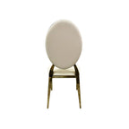 Off White Leather with  Oval Back Golden Frame Dining Chair