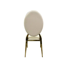 Off White Leather with  Oval Back Golden Frame Dining Chair