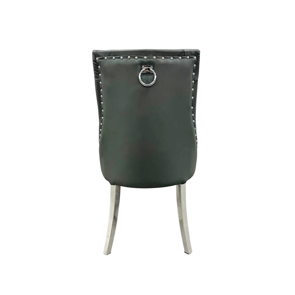 Grey Leather Dining Chair with Shiny Ring