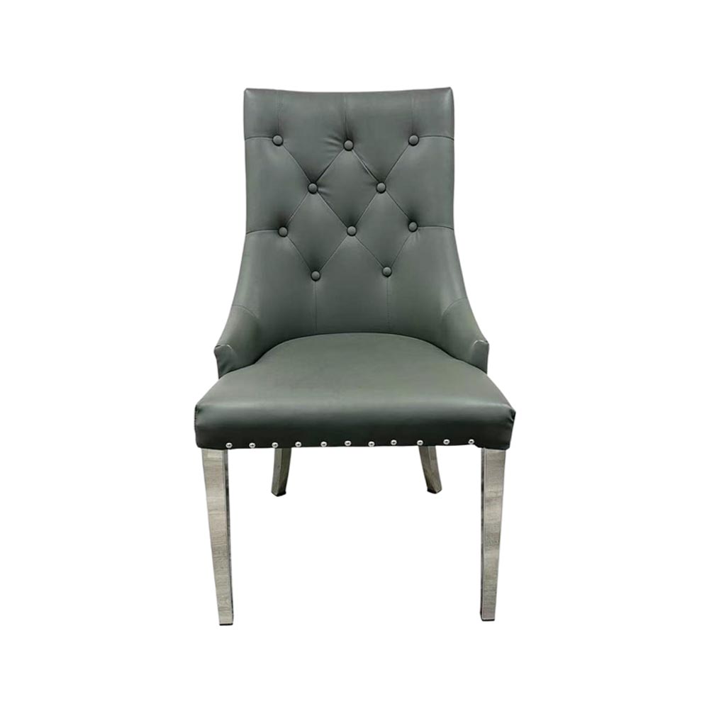 Grey Leather Dining Chair with Shiny Ring