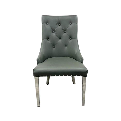 Grey Leather Dining Chair with Shiny Ring