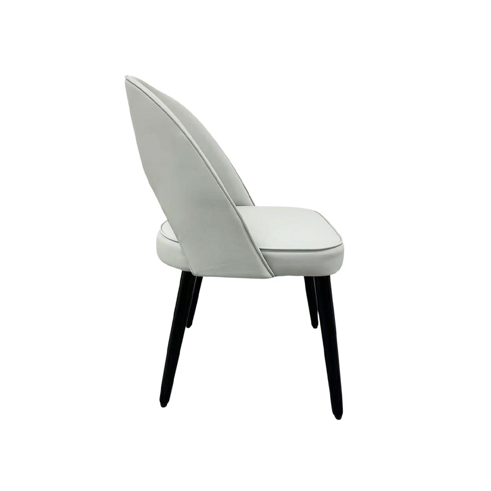 Grey leather and Black Wood Legs Hollow Dining Chair